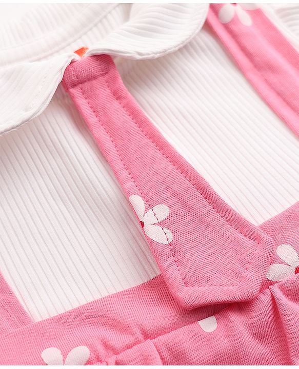 Babyhug Single Jersey Knit Frock with Half Sleeves and Floral Print - Pink
