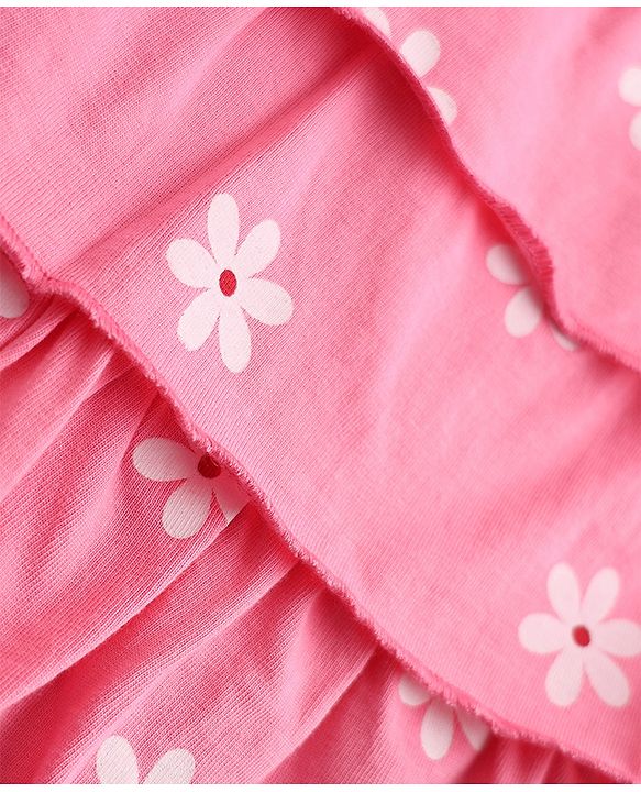Babyhug Single Jersey Knit Frock with Half Sleeves and Floral Print - Pink