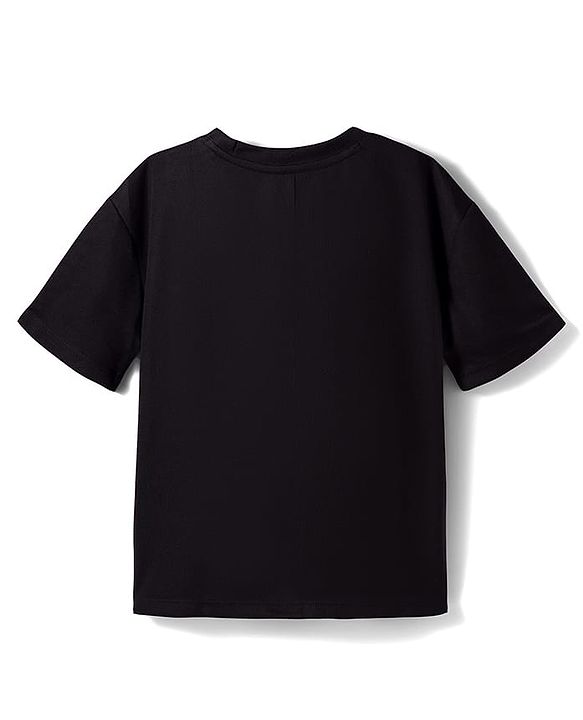Pine Active Knit Half Drop Shoulder Sleeves T-Shirt with Text Print - Black