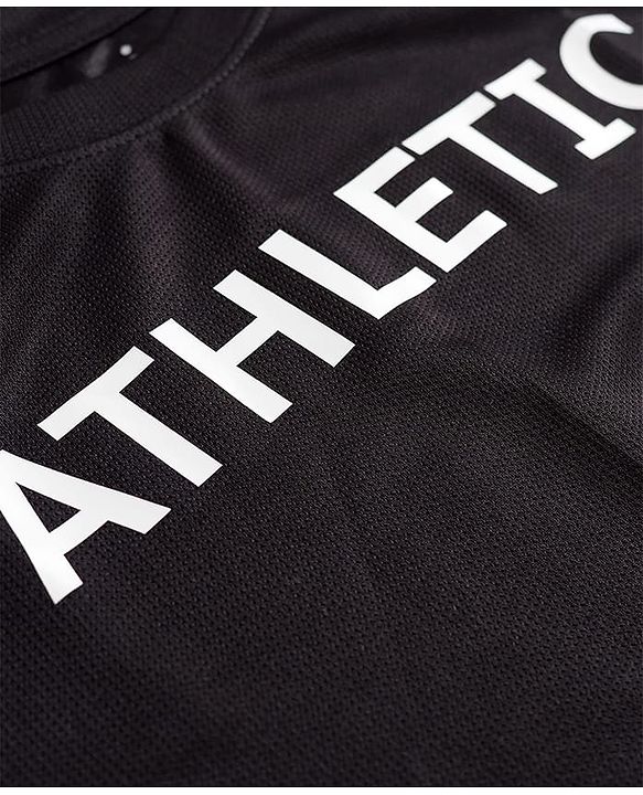 Pine Active Knit Half Drop Shoulder Sleeves T-Shirt with Text Print - Black