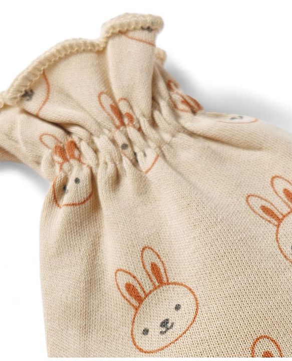 Babyhug 100% Cotton Knit Mittens & Booties Set with Bunny Print - Beige