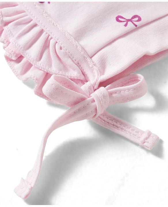 Babyhug 100% Cotton Interlock Knit Caps With Polka dot & Bow Prints Pack of 2 Multicolor- Diameter 7 cm