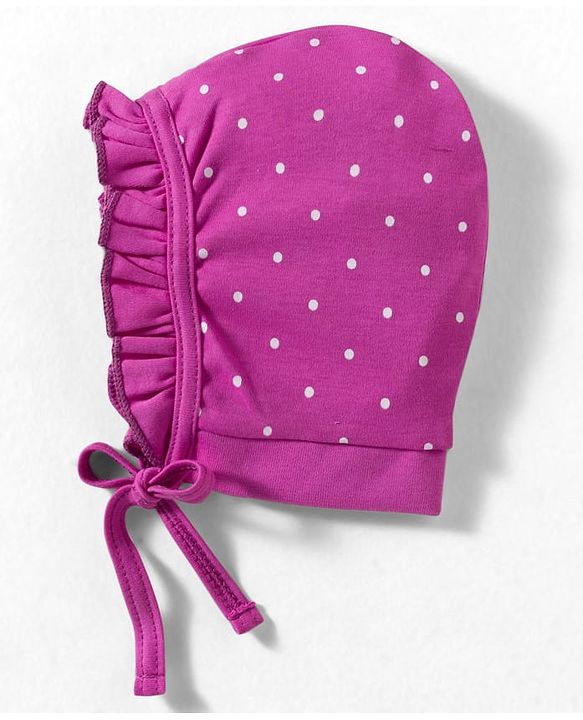 Babyhug 100% Cotton Interlock Knit Caps With Polka dot & Bow Prints Pack of 2 Multicolor- Diameter 7 cm