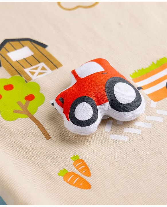 Babyhug Cotton Knit Half Sleeves T-Shirt With Farm Theme & Applique - Multicolor
