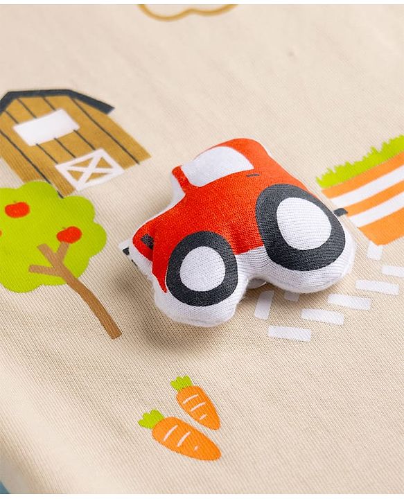 Babyhug Cotton Knit Half Sleeves T-Shirt With Farm Theme & Applique - Multicolor