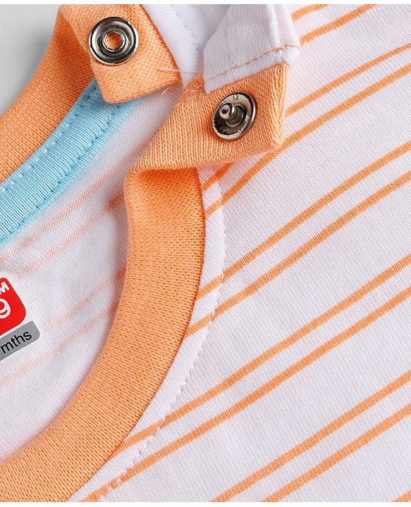 Babyhug Cotton Knit T-Shirt Half Sleeves Striped with Graphic Print Multi Color 6-9 Months