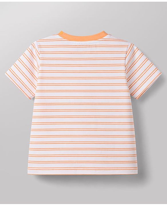 Babyhug Cotton Knit T-Shirt Half Sleeves Striped with Graphic Print Multi Color 6-9 Months