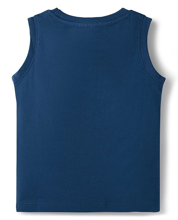 Babyhug Cotton Knit Sleeveless T-Shirt With Basketball Print - Navy Blue