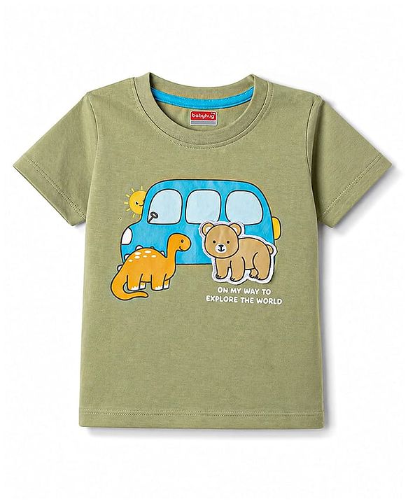Babyhug 100% Cotton Knit Half Sleeves T-Shirt with Patch Detailing - Green