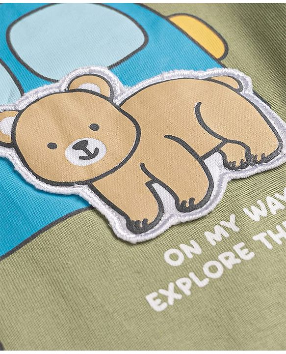 Babyhug 100% Cotton Knit Half Sleeves T-Shirt with Patch Detailing - Green