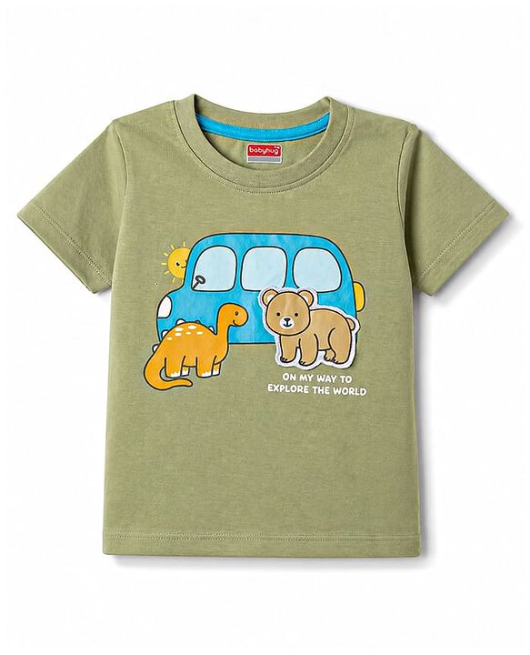 Babyhug 100% Cotton Knit Half Sleeves T-Shirt with Patch Detailing - Green