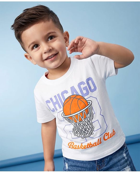 Babyhug 100% Cotton Knit Half Sleeves T-Shirt With Basketball Print - Multicolor
