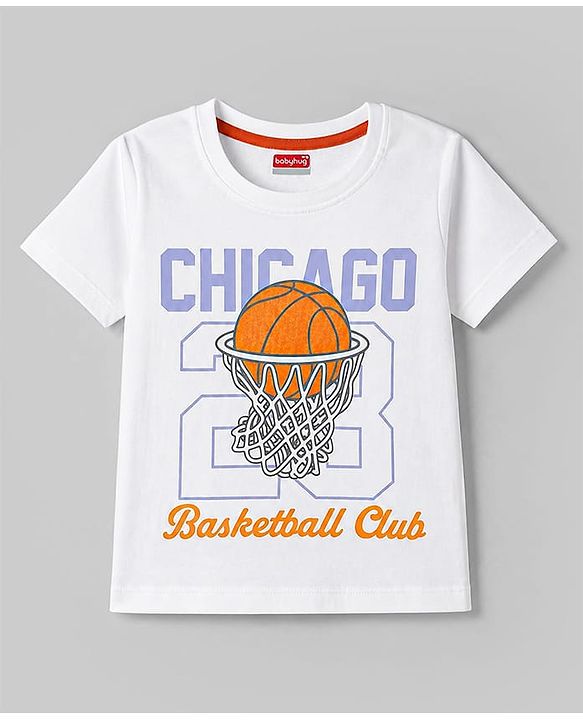 Babyhug 100% Cotton Knit Half Sleeves T-Shirt With Basketball Print - Multicolor