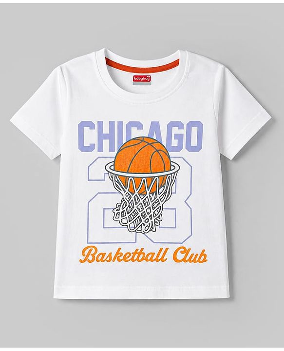Babyhug 100% Cotton Knit Half Sleeves T-Shirt With Basketball Print - Multicolor