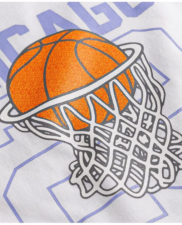 Babyhug 100% Cotton Knit Half Sleeves T-Shirt With Basketball Print - Multicolor