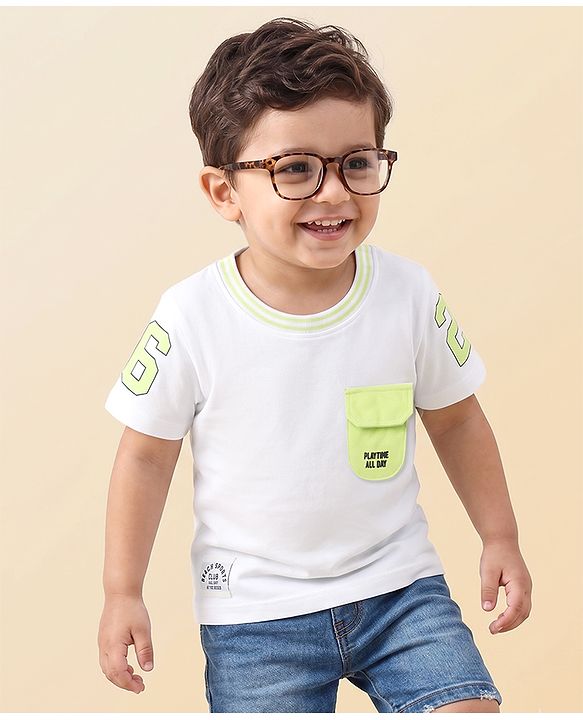 Babyhug 100% Cotton Knit Half Sleeves Text Printed T-Shirt - White