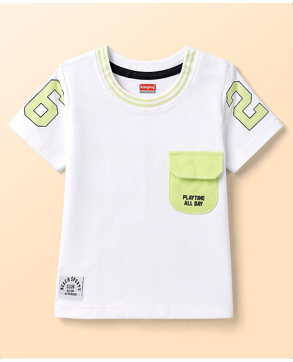 Babyhug 100% Cotton Knit Half Sleeves Text Printed T-Shirt - White