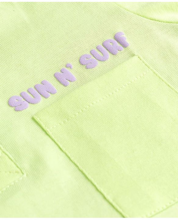Babyhug 100% Cotton Knit Half Sleeves Henley Neck T-Shirt with Front & Back Tropical Theme Print - Light Green