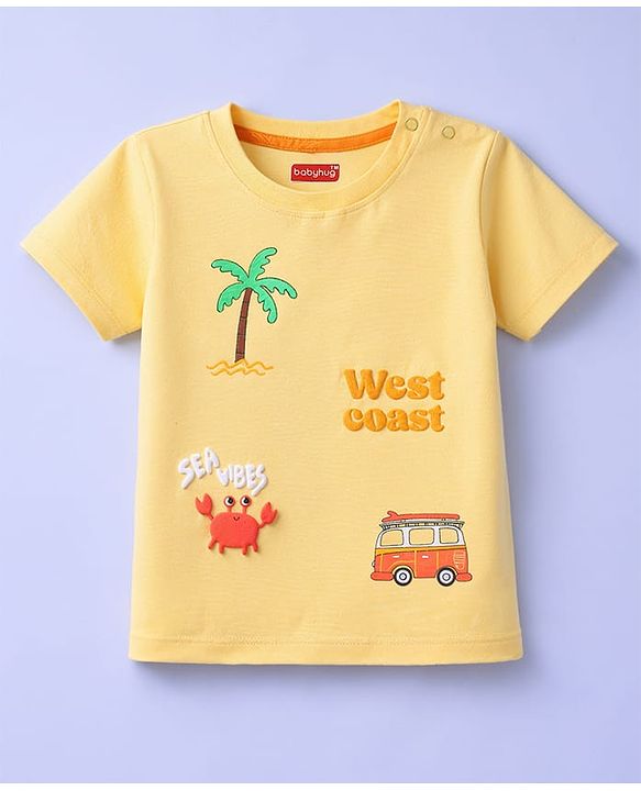 Babyhug Cotton Knit Half Sleeves T-Shirt With Beach Theme HD Print - Multicolor