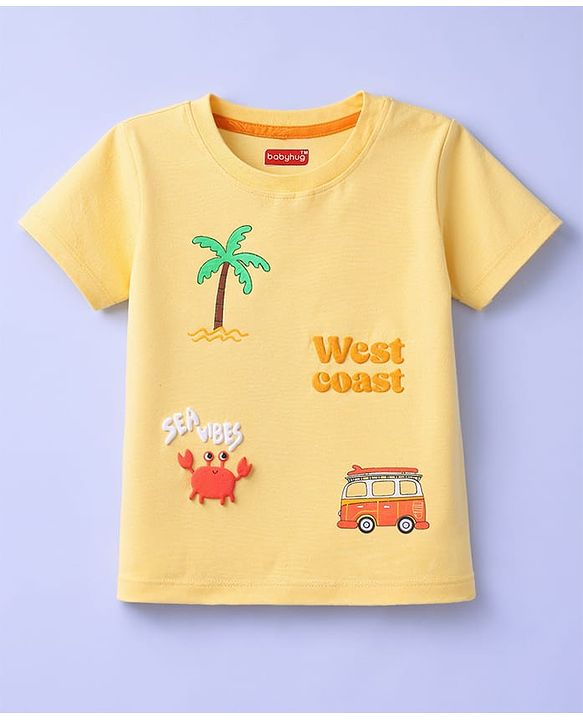 Babyhug Cotton Knit Half Sleeves T-Shirt With Beach Theme HD Print - Multicolor