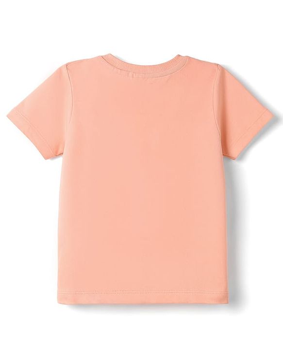 Babyhug 100% Cotton Knit Half Sleeves T-Shirt With Birds Print - Peach