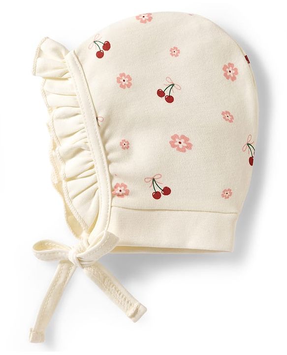 Babyhug 100% Cotton Interlock Knit Baby Caps With Floral Cherry & Polka Dots Print Pack of 2 Multicolor - Diameter 10.5 cm