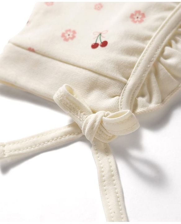 Babyhug 100% Cotton Interlock Knit Baby Caps With Floral Cherry & Polka Dots Print Pack of 2 Multicolor - Diameter 10.5 cm