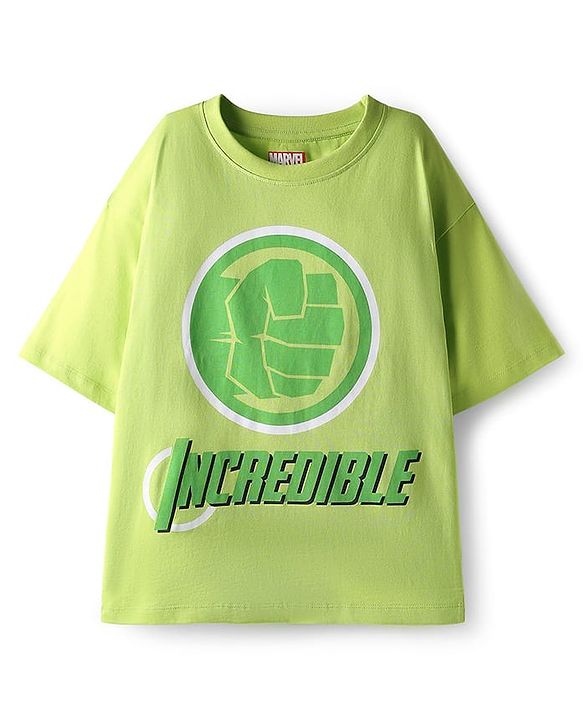 Pine Kids Marvel Single Jersey Knit Half Sleeves T-Shirt & Shorts Set With Avengers Graphics - Green