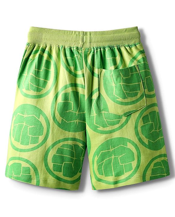 Pine Kids Marvel Single Jersey Knit Half Sleeves T-Shirt & Shorts Set With Avengers Graphics - Green