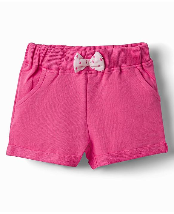 Babyhug Single Jersey Knit Sleeveless Top & Shorts Set with Heart Print & Bow Applique - Pink
