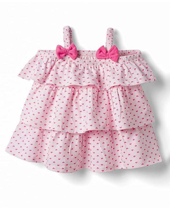 Babyhug Single Jersey Knit Sleeveless Top & Shorts Set with Heart Print & Bow Applique - Pink