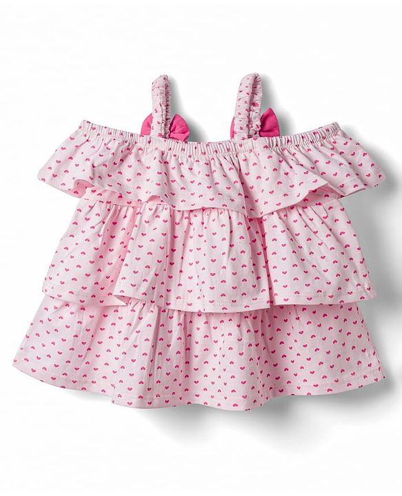 Babyhug Single Jersey Knit Sleeveless Top & Shorts Set with Heart Print & Bow Applique - Pink