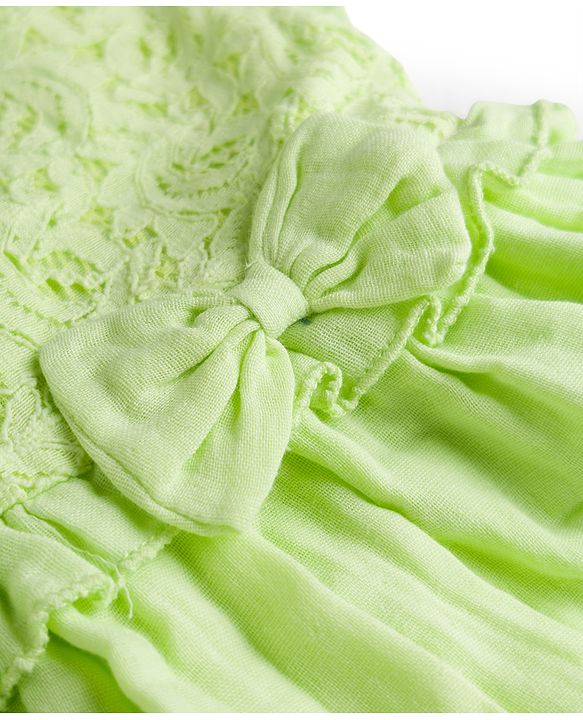 Babyhug Cotton Woven Flutter Sleeves Frock With Bow Applique - Light Green