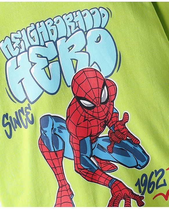 Pine Kids Marvel Single Jersey Knit Half Sleeves T-Shirt & Shorts Set with Spiderman Graphic - Green