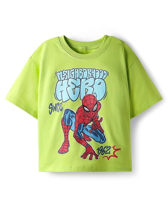 Pine Kids Marvel Single Jersey Knit Half Sleeves T-Shirt & Shorts Set with Spiderman Graphic - Green