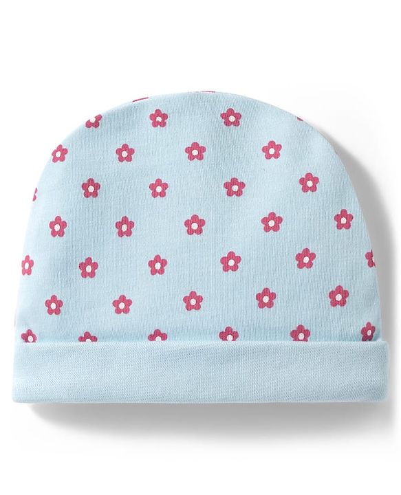 Babyhug 100% Cotton Interlock Knit Cap Mittens & Booties With Floral Print Multicolor - Diameter 10.5 cm