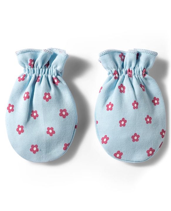 Babyhug 100% Cotton Interlock Knit Cap Mittens & Booties With Floral Print Multicolor - Diameter 10.5 cm
