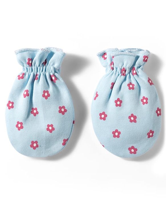 Babyhug 100% Cotton Interlock Knit Cap Mittens & Booties With Floral Print Multicolor - Diameter 10.5 cm