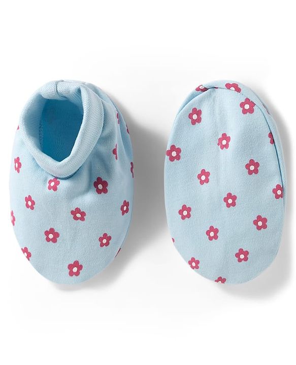Babyhug 100% Cotton Interlock Knit Cap Mittens & Booties With Floral Print Multicolor - Diameter 10.5 cm