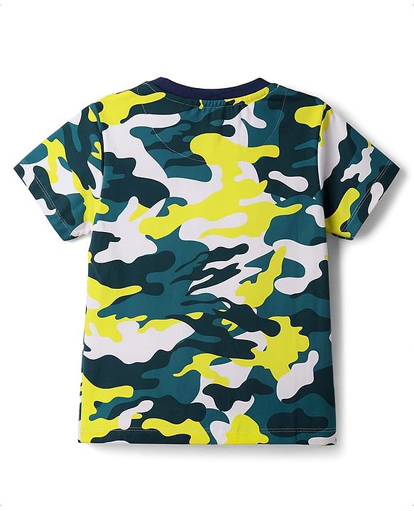 Pine Kids Cotton Knit Half Sleeves T-Shirt & Pyjama Co-ord Night Suit with Camouflage Print - White