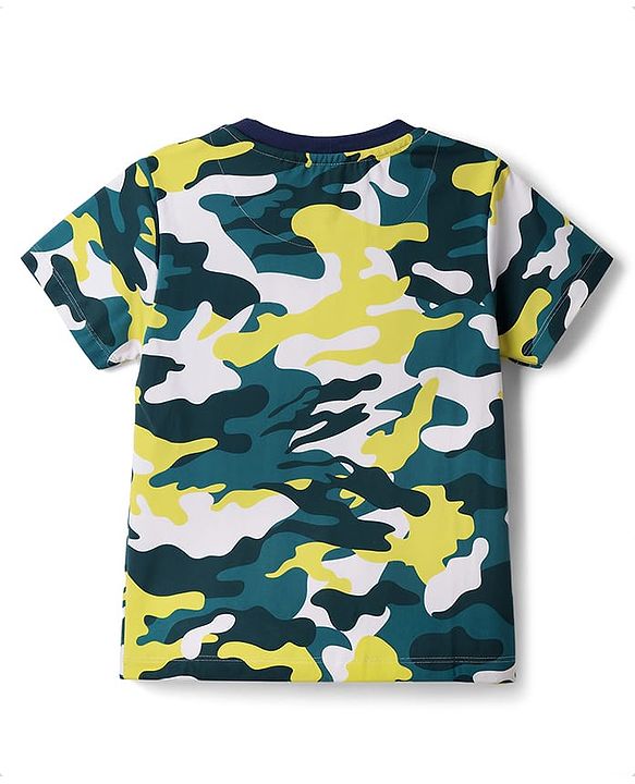 Pine Kids Cotton Knit Half Sleeves T-Shirt & Pyjama Co-ord Night Suit with Camouflage Print - White