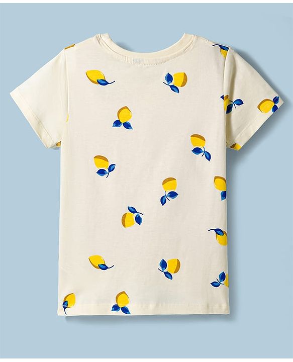 Pine Kids Cotton Knit Half Sleeves Co-Ord T-Shirt & Pyjama Night-Suit With Lemon Print - White