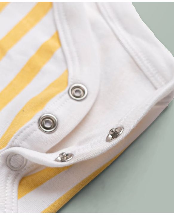 Babyhug 100% Cotton Interlock Knit Striped Onesie With Bear Applique - Yellow