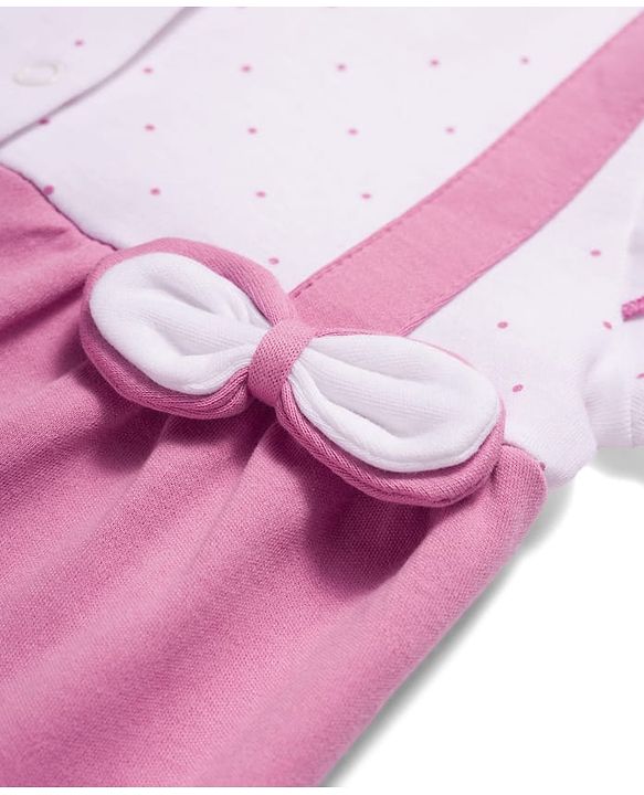 Babyhug 100% Cotton Knit Half Sleeves Polka Dot Printed Romper With Hairband & Bow Applique - Multicolor