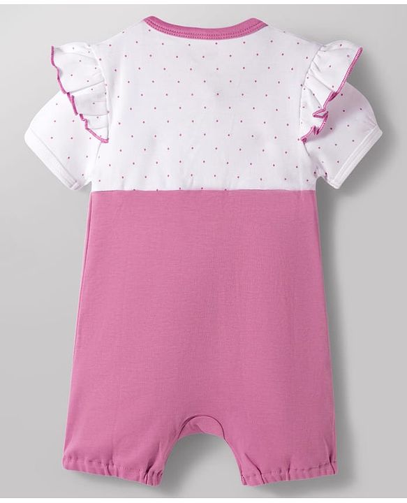 Babyhug 100% Cotton Knit Half Sleeves Polka Dot Printed Romper With Hairband & Bow Applique - Multicolor