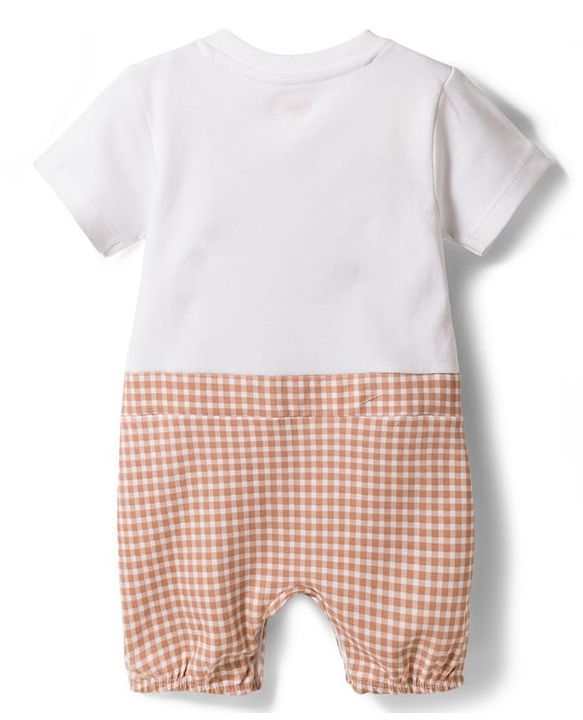 Babyhug 100% Cotton Knit Half Sleeves Checkered Romper with Bow Applique - Multicolor