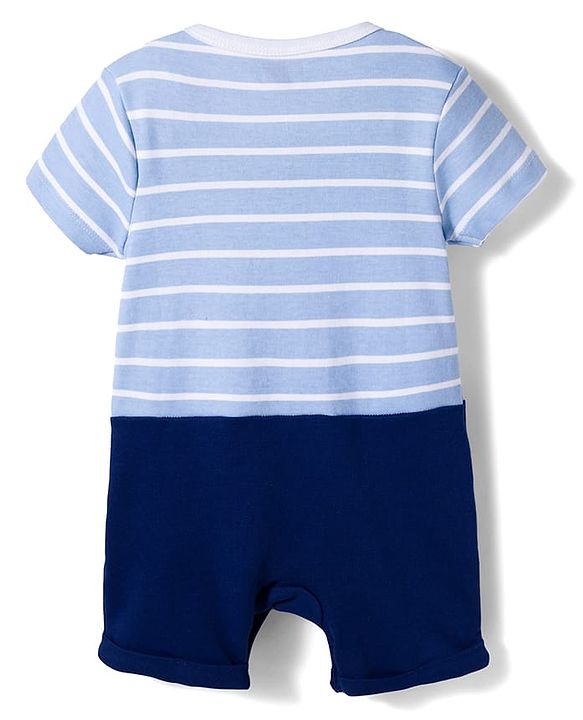 Babyhug 100% Cotton Romper Knit Half Striped Romper with Bow Applique - Multicolor