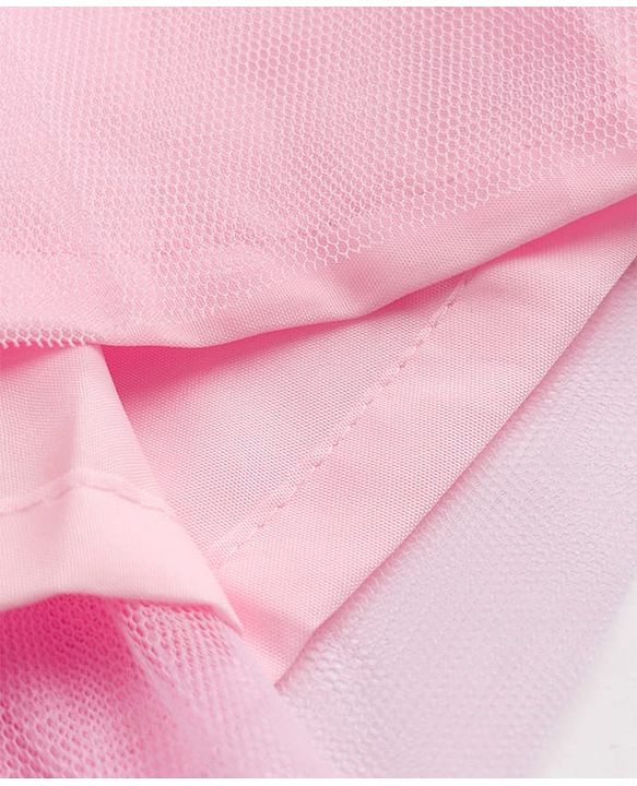 Babyhug Woven Half Frill Sleeves Striped Frock With Bow Applique & Lace Detailing & Headband - Pink