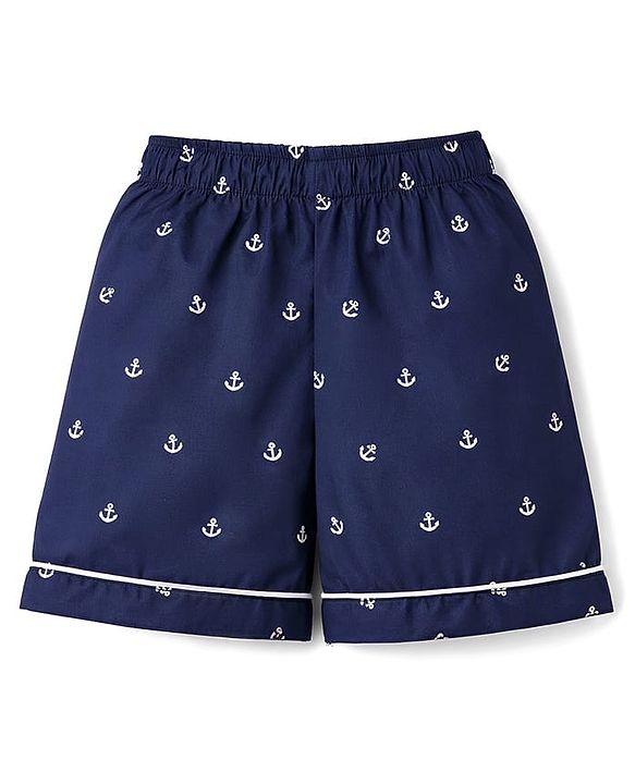Babyhug Cotton Knit Half Sleeves Shirt & Shorts Co-ord Night Suit with Anchor Print - Navy Blue