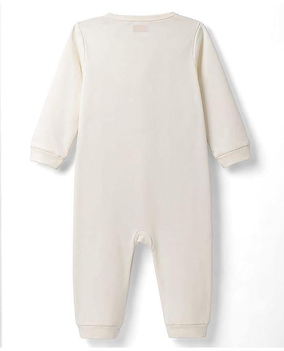 Babyhug 100% Cotton Knit Full Sleeves Star Printed Party Romper With Attached Wasit - White & Light Blue